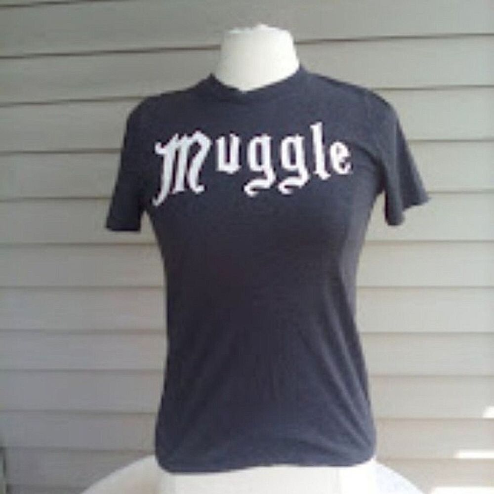 Harry Potter T Shirt Muggle Women's size Small Charcoal Heather Vinyl Spell Out